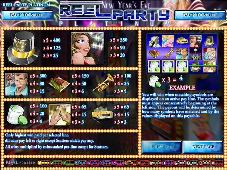 Info and Rules at Reel Party Platinum 5 Reel Mobile Real Slot created by Rival