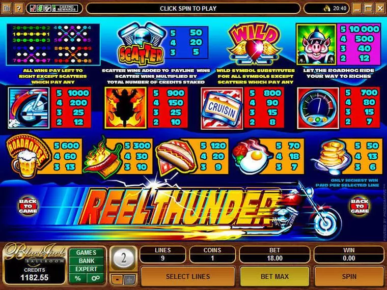  Info and Rules at Reel Thunder 5 Reel Mobile Real Slot created by Microgaming