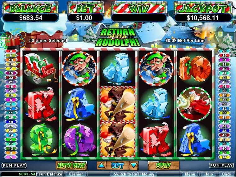  Main Screen Reels at Return of the Rudolph 5 Reel Mobile Real Slot created by RTG