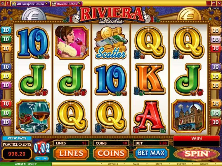  Main Screen Reels at Riviera Riches 5 Reel Mobile Real Slot created by Microgaming