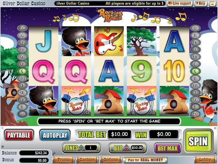  Main Screen Reels at Rocking Robin 5 Reel Mobile Real Slot created by WGS Technology