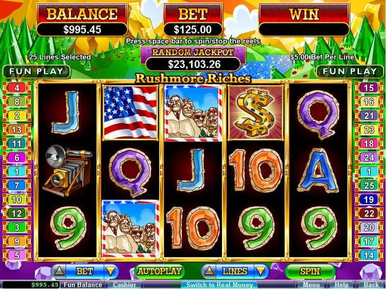  Main Screen Reels at Rushmore Riches 5 Reel Mobile Real Slot created by RTG