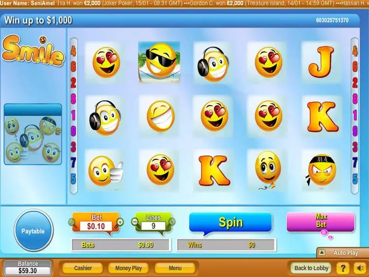 Main Screen Reels at S.M.I.L.E. 5 Reel Mobile Real Slot created by NeoGames