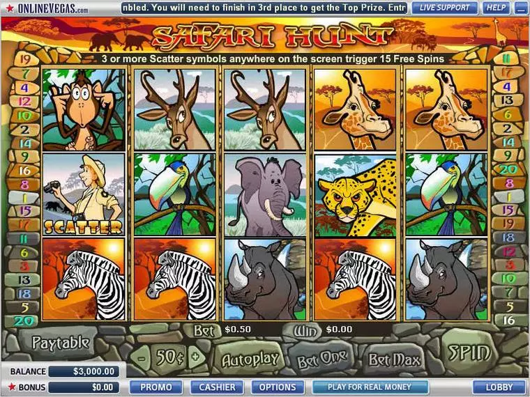  Main Screen Reels at SafariHunt 5 Reel Mobile Real Slot created by Vegas Technology