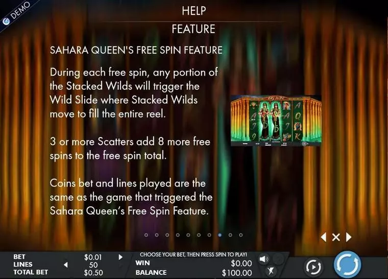  Info and Rules at Sahara Queen 5 Reel Mobile Real Slot created by Genesis