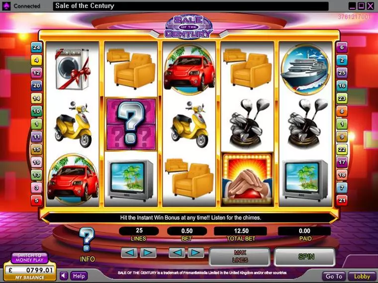  Main Screen Reels at Sale of the Century 5 Reel Mobile Real Slot created by OpenBet