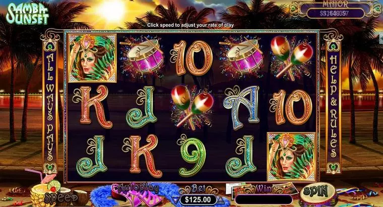  Introduction Screen at Samba Sunset 5 Reel Mobile Real Slot created by RTG