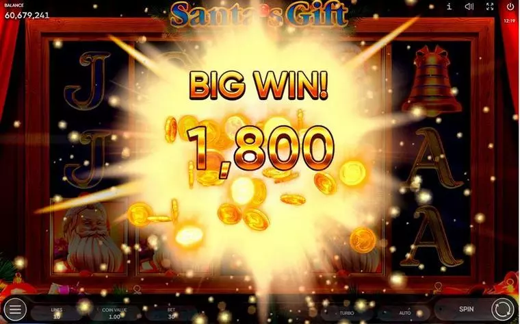  Winning Screenshot at Santa's Gift 5 Reel Mobile Real Slot created by Endorphina