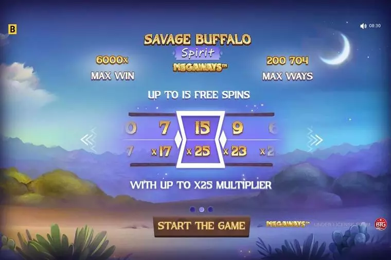  Introduction Screen at Savage Buffalo Spirit MEGAWAYS 6 Reel Mobile Real Slot created by BGaming