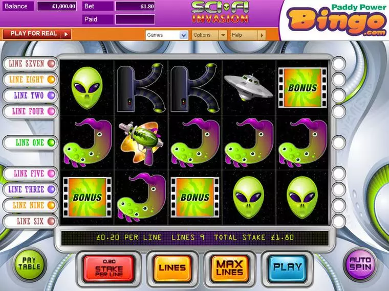  Main Screen Reels at Sci-Fi Invasion 5 Reel Mobile Real Slot created by OpenBet