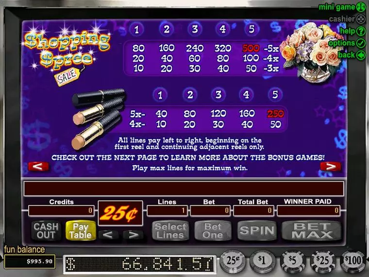  Info and Rules at Shopping Spree 5 Reel Mobile Real Slot created by RTG