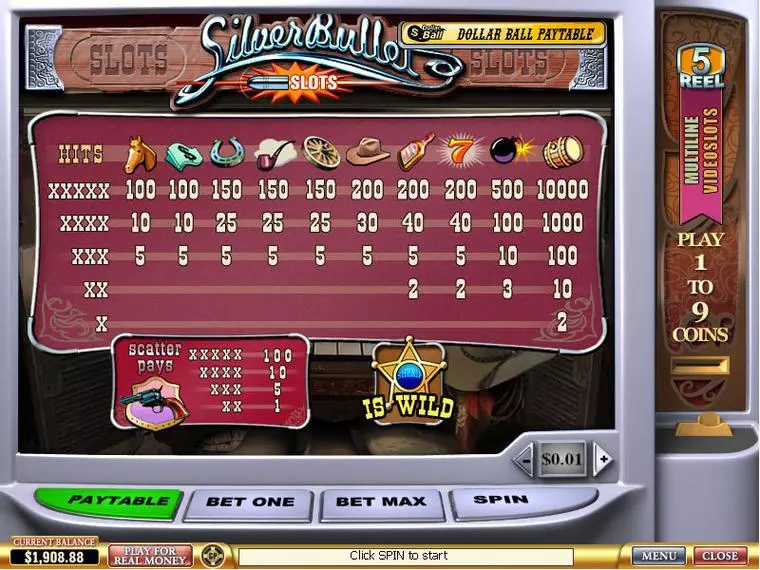  Info and Rules at Silver Bullet 5 Reel Mobile Real Slot created by PlayTech