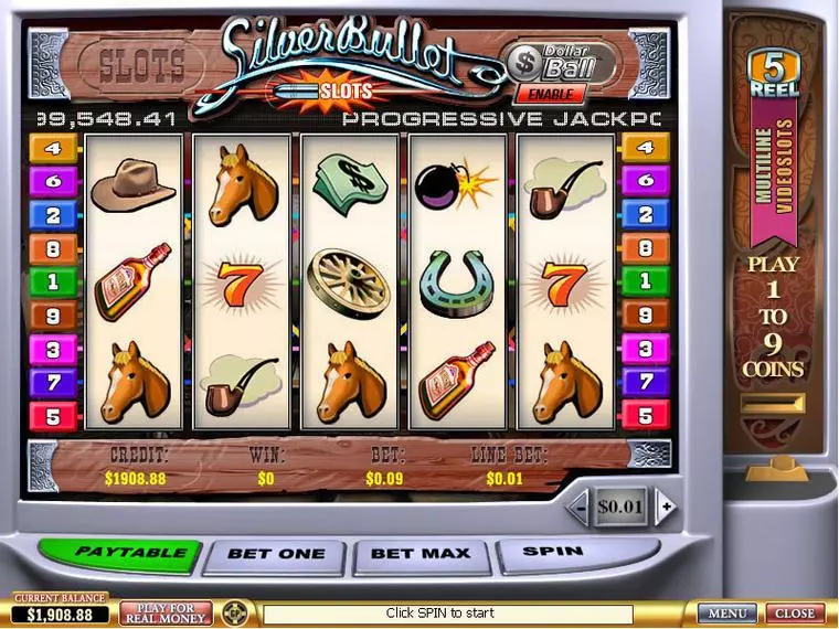  Main Screen Reels at Silver Bullet 5 Reel Mobile Real Slot created by PlayTech