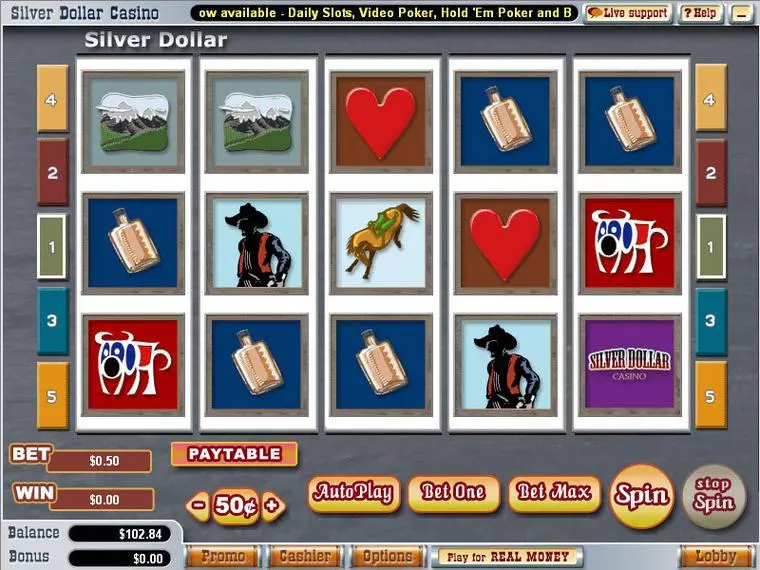  Main Screen Reels at Silver Dollar 5 Reel Mobile Real Slot created by Vegas Technology