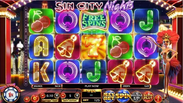  Main Screen Reels at Sin City Nights 5 Reel Mobile Real Slot created by BetSoft