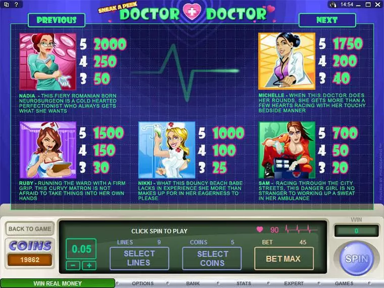  Info and Rules at Sneak a Peek - Doctor Doctor 5 Reel Mobile Real Slot created by Microgaming