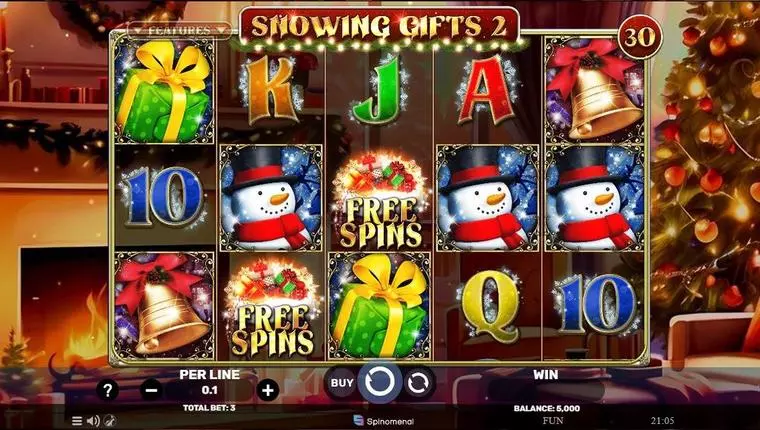  Main Screen Reels at Snowing Gifts 2 5 Reel Mobile Real Slot created by Spinomenal