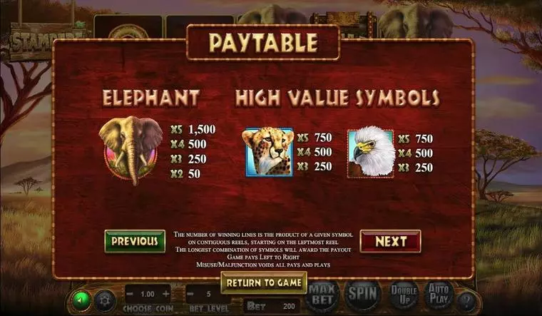  Info and Rules at Stampede 5 Reel Mobile Real Slot created by BetSoft