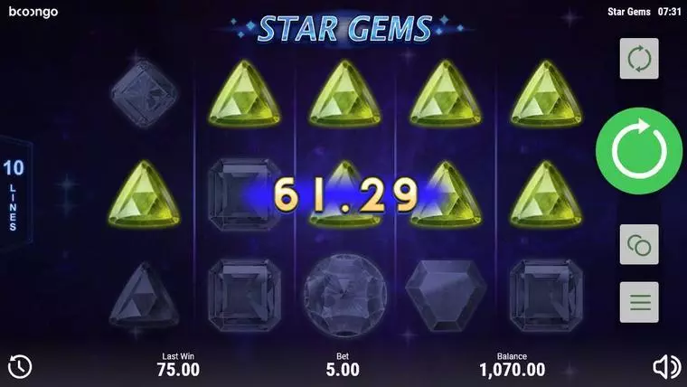  Winning Screenshot at Star Gems 5 Reel Mobile Real Slot created by Booongo