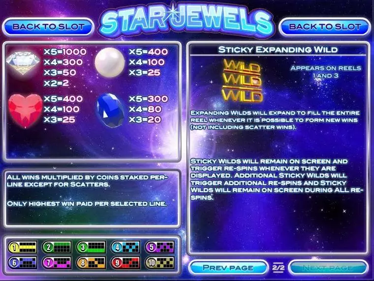  Info and Rules at Star Jewels 5 Reel Mobile Real Slot created by Rival