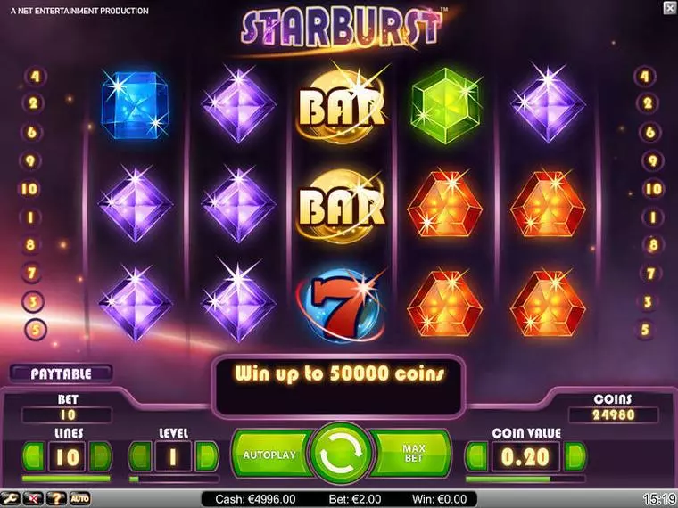  Main Screen Reels at Starburst 5 Reel Mobile Real Slot created by NetEnt