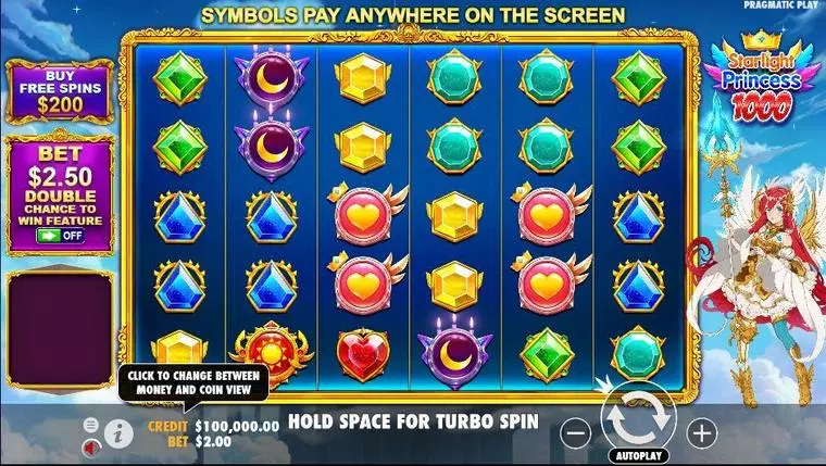  Main Screen Reels at Starlight Princess 1000 6 Reel Mobile Real Slot created by Pragmatic Play