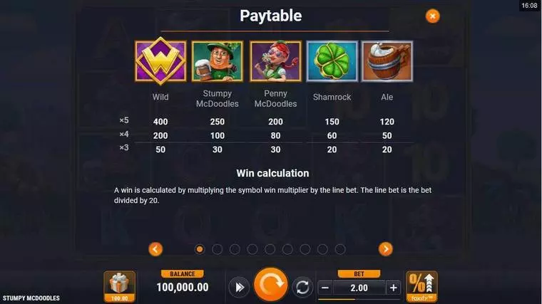  Paytable at Stumpy McDOOdles 5 Reel Mobile Real Slot created by Microgaming