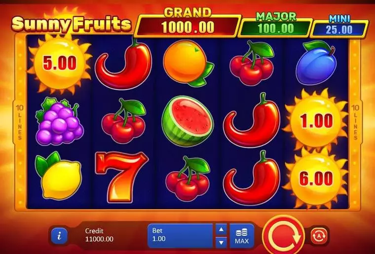  Main Screen Reels at Sunny Fruits Hold and win 5 Reel Mobile Real Slot created by Playson