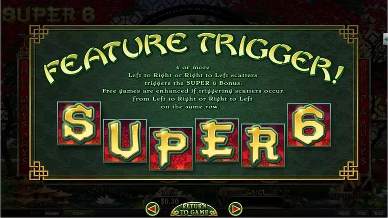  Info and Rules at Super 6 6 Reel Mobile Real Slot created by RTG