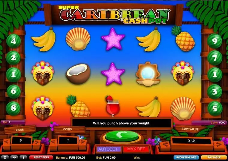  Main Screen Reels at Super Caribbean Cashpot 5 Reel Mobile Real Slot created by 1x2 Gaming