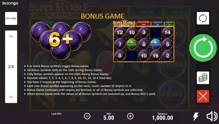  Bonus 1 at Super Marble 5 Reel Mobile Real Slot created by Booongo
