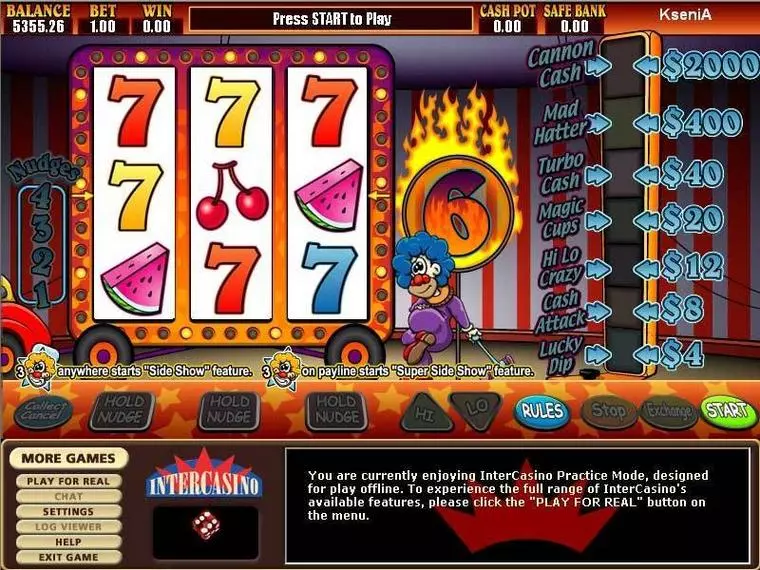  Main Screen Reels at Super Sideshow 3 Reel Mobile Real Slot created by CryptoLogic