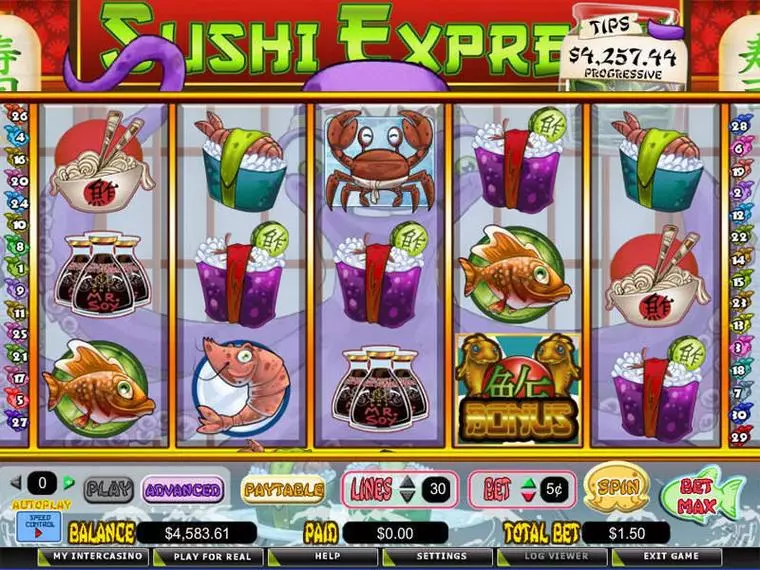  Main Screen Reels at Sushi Express 5 Reel Mobile Real Slot created by CryptoLogic