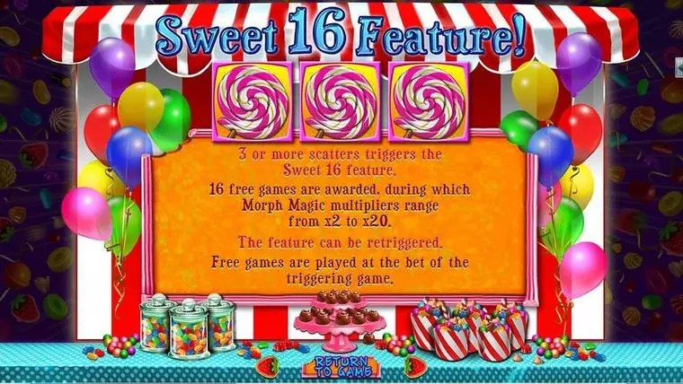  Info and Rules at Sweet 16 5 Reel Mobile Real Slot created by RTG