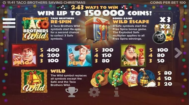  Info and Rules at Taco Brothers Saving Christams 5 Reel Mobile Real Slot created by Elk Studios
