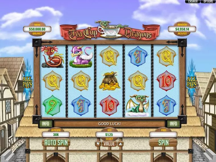  Main Screen Reels at Tea Cup Dragons 5 Reel Mobile Real Slot created by RTG