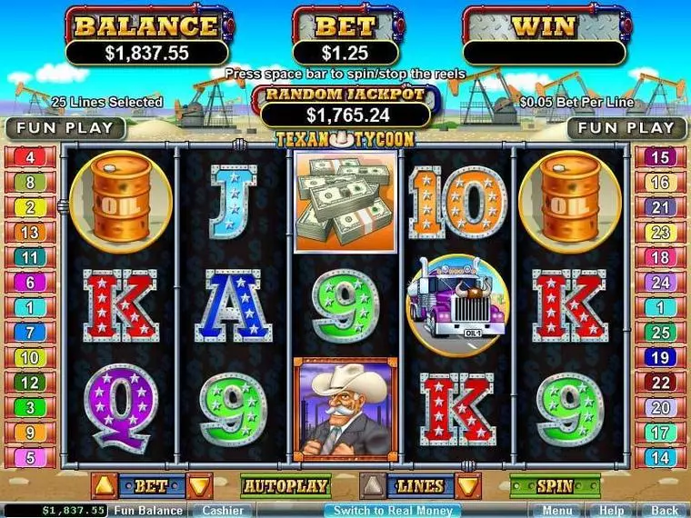  Main Screen Reels at Texan Tycoon 5 Reel Mobile Real Slot created by RTG