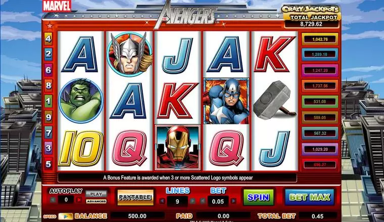  Main Screen Reels at The Avengers 5 Reel Mobile Real Slot created by CryptoLogic