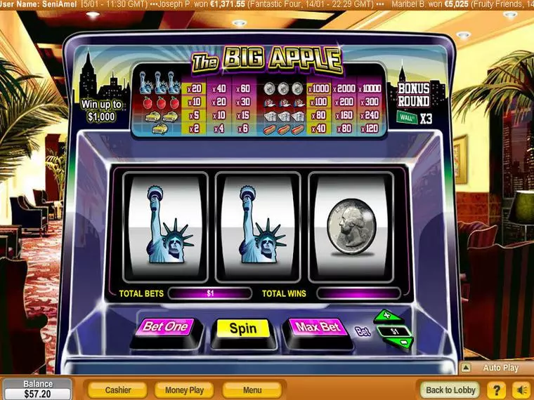  Main Screen Reels at The Big Apple 3 Reel Mobile Real Slot created by NeoGames