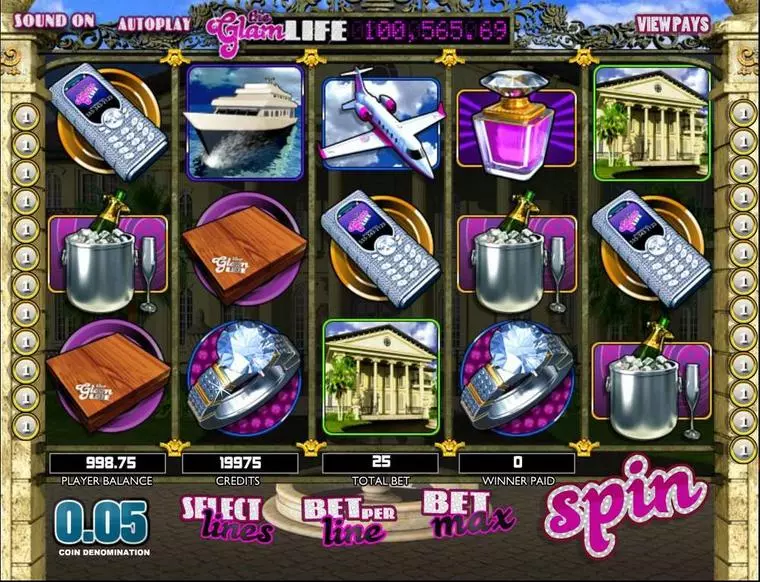  Main Screen Reels at The Glam Life 5 Reel Mobile Real Slot created by BetSoft