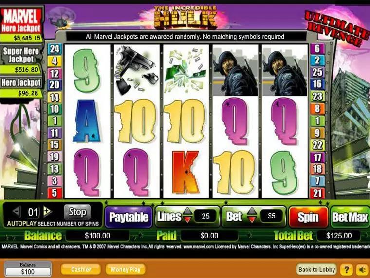  Main Screen Reels at The Hulk 5 Reel Mobile Real Slot created by NeoGames