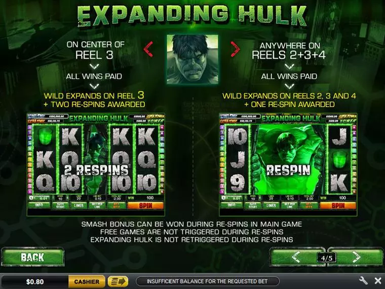  Bonus 3 at The Incredible Hulk 50 Line 5 Reel Mobile Real Slot created by PlayTech
