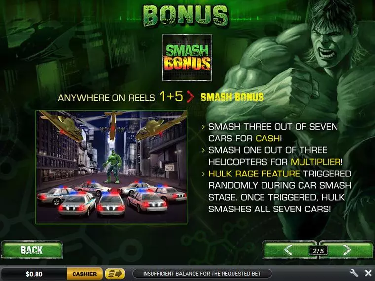  Bonus 1 at The Incredible Hulk 5 Reel Mobile Real Slot created by PlayTech