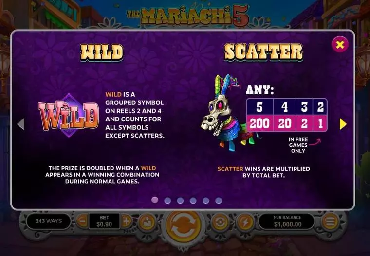  Info and Rules at The Mariachi 5 5 Reel Mobile Real Slot created by RTG