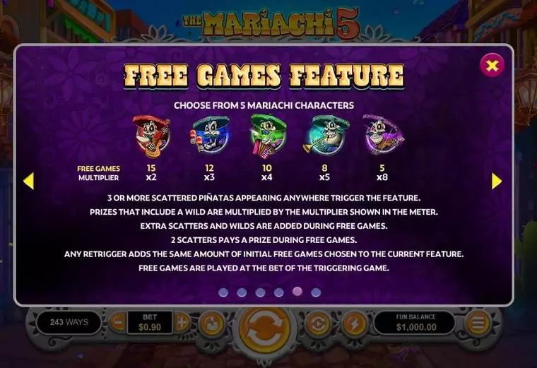 Free Spins Feature at The Mariachi 5 5 Reel Mobile Real Slot created by RTG