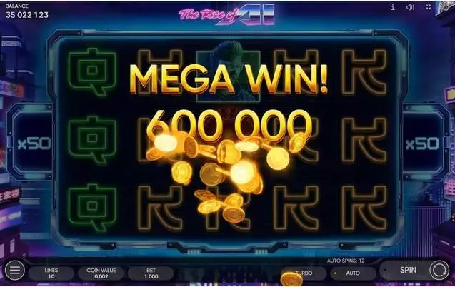 Winning Screenshot at The Rise of AI 5 Reel Mobile Real Slot created by Endorphina