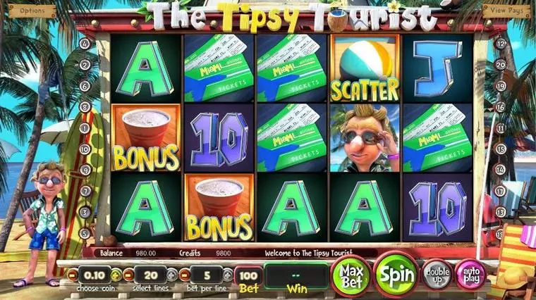  Introduction Screen at The Tipsy Tourist 5 Reel Mobile Real Slot created by BetSoft