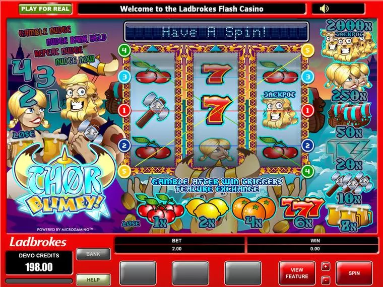  Main Screen Reels at Thor Blimey 3 Reel Mobile Real Slot created by Microgaming