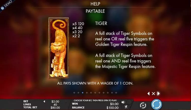  Info and Rules at Tiger Temple 5 Reel Mobile Real Slot created by Genesis