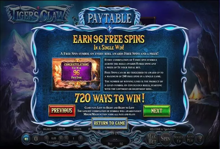 Bonus 1 at Tiger's Claw 5 Reel Mobile Real Slot created by BetSoft